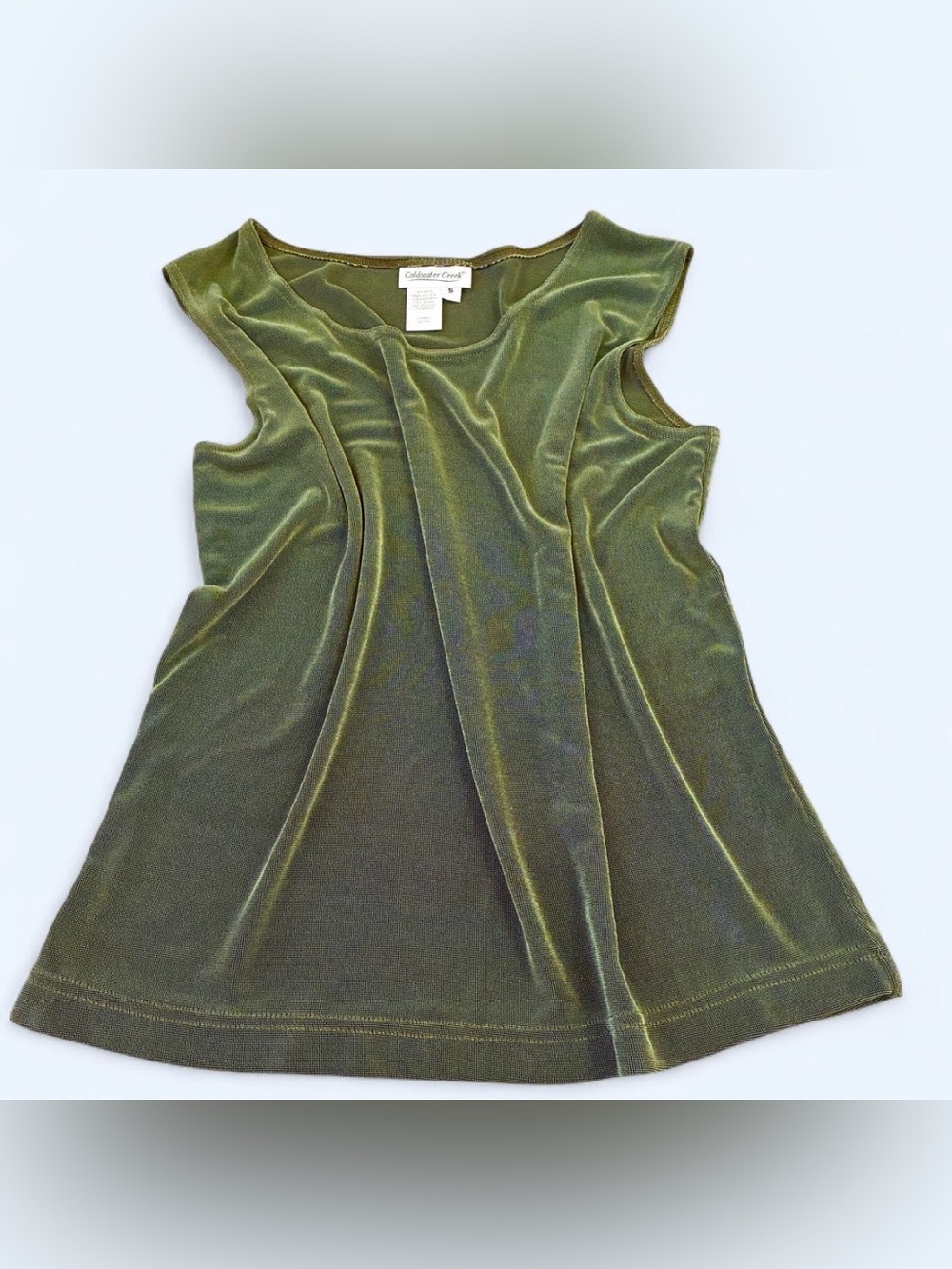 Coldwater Creek Vintage 90s Metallic green sleeveless blouse stretch fairycore